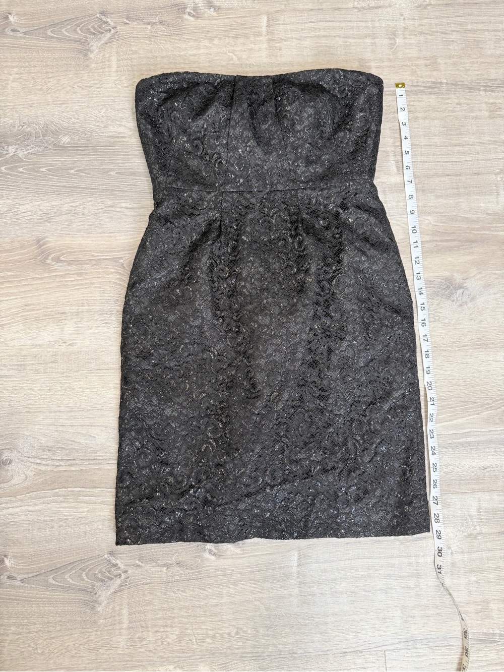 Like new vintage J.Crew Black Shimmer Lace Strapless Cocktail Dress LBD size 4